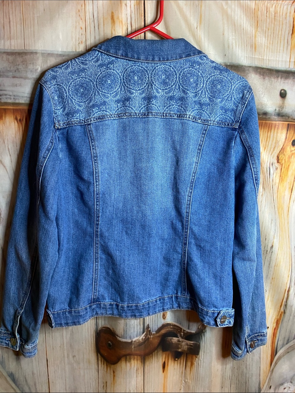 Dress Barn Blue Denim Jacket with Printed Front Panels - Picture 5 of 6